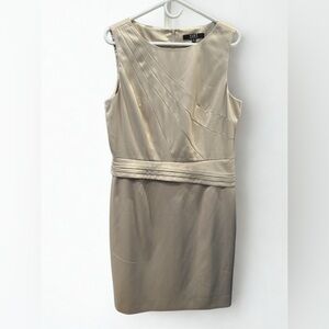 Alex Marie Champagne Pleated Waist Sheath Dress
